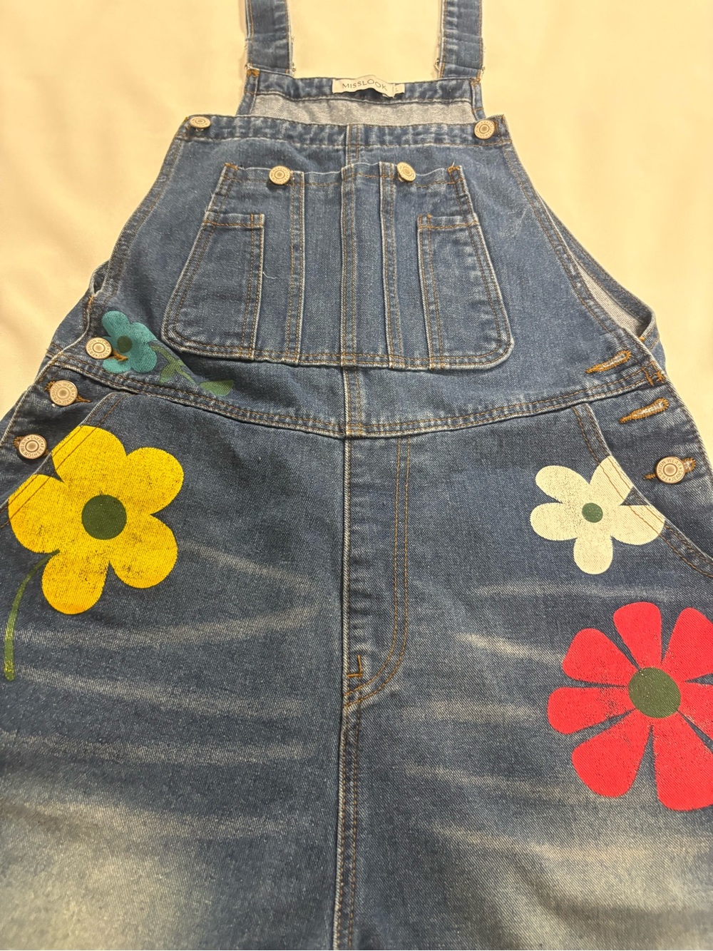 MISSLOOK Light Blue Denim Overalls with White Label